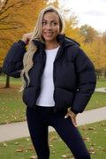Black Drawstring Hood Short Puffer Coat
