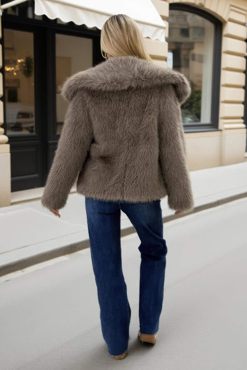 Mink Faux Fur Shawl Collar Buckle Detail Jacket