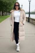 Cream Split Hood Longline Puffer Coat