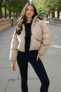Stone Drawstring Hood Short Puffer Coat
