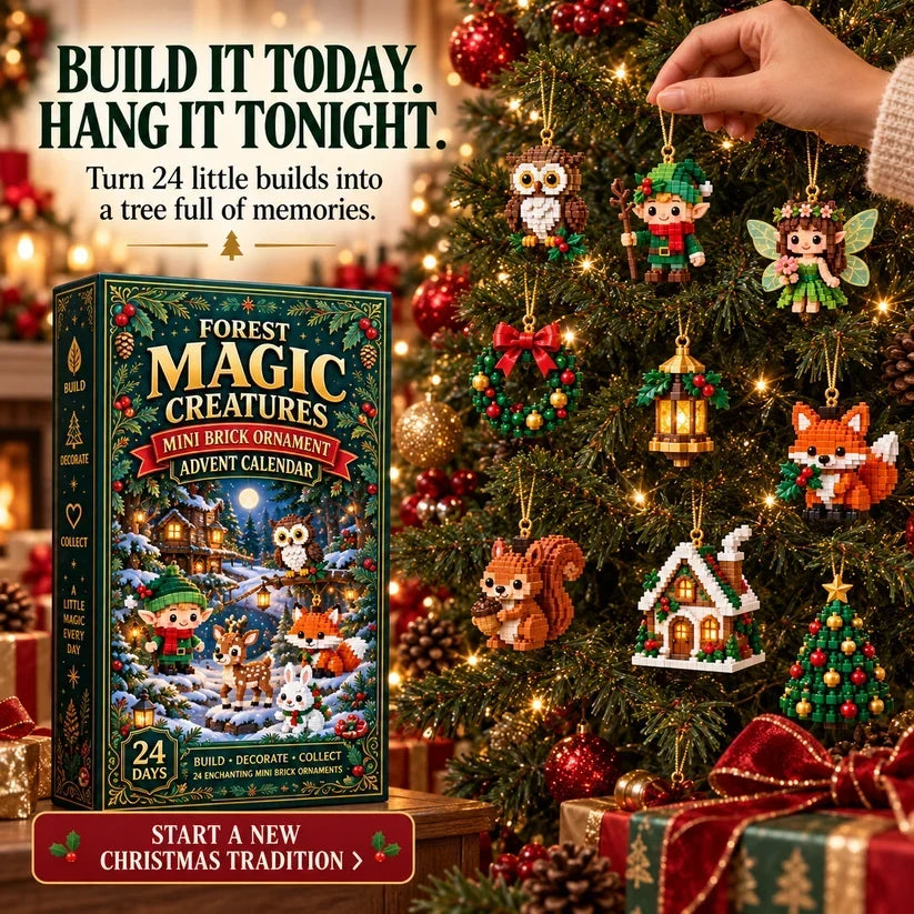 ⏳ Last day to save 49% – 🎄 24‑Day Forest Magic Creatures Ornament Advent Calendar | 24 collectible buildable forest fantasy brick decorations with hangers—perfect for holiday wreaths, mantel styling and Christmas tree trimming 🧝