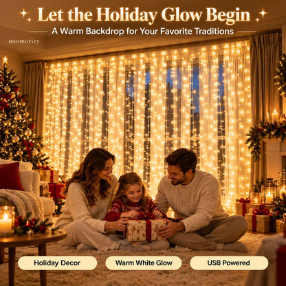 🎄 Christmas Curtain Lights – Warm White LED Window Lights with Remote Control