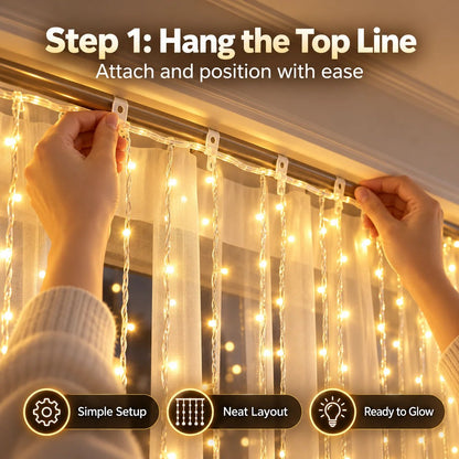 🎄 Christmas Curtain Lights – Warm White LED Window Lights with Remote Control